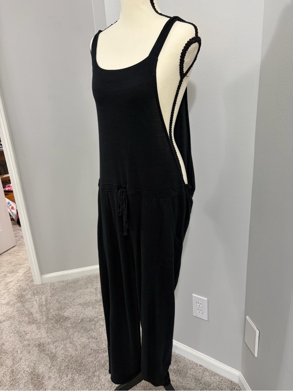 American Eagle Outfitters Black Knit Wide-Leg Overalls